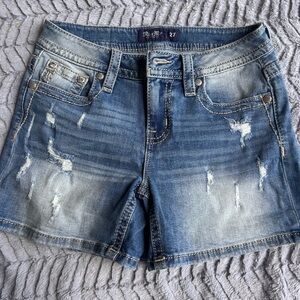 Miss Me Distressed Blue Denim Shorts